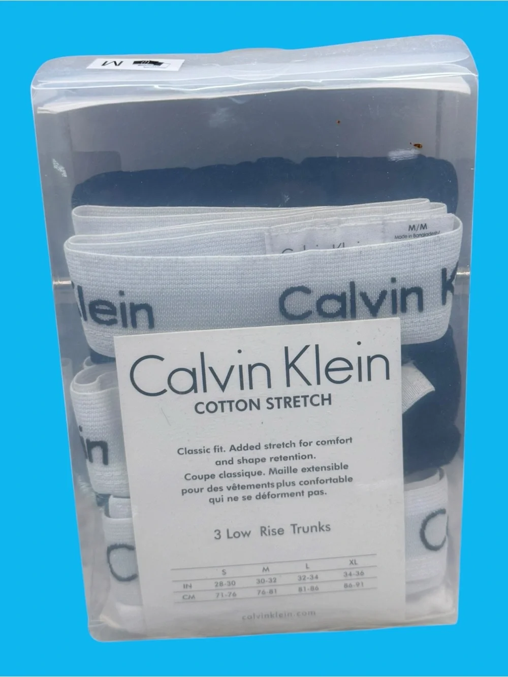 NWT Calvin Klein MEN 3-Pack Cotton Stretch Low Rise Trunks Briefs White Black M